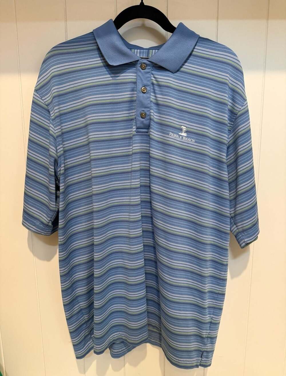 Pebble Beach Performance Men's Striped Short Sleeve Golf Polo Shirt, Size Large